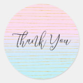 ピンクブルーグラデーションと金ゴールドラインありがとう ラウンドシール (正面)