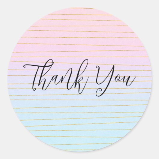 ピンクブルーグラデーションと金ゴールドラインありがとう ラウンドシール (正面)