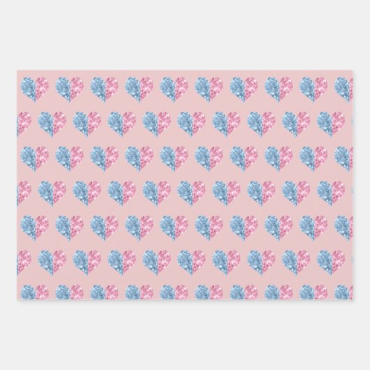 ピンクブルーグラデーショングリッターハートベビー性別の表示 ラッピングペーパーシート (正面2)