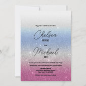 ピンクブルーグラデーションシルバーグリッター結婚ズ 招待状 (正面)