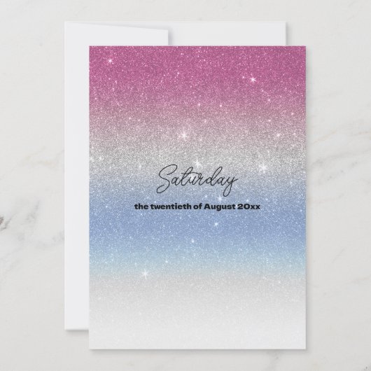 ピンクブルーグラデーションシルバーグリッター結婚ズ 招待状 (裏面)