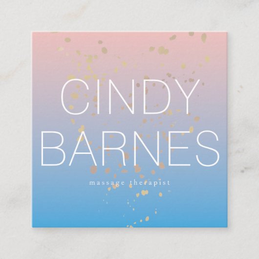 ピンクブルーグラデーション金ゴールドグリッターSq.名刺 スクエア名刺 (正面)