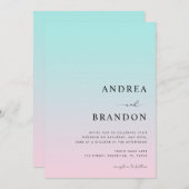 ピンクブルーグラデーションQRコードRSVP All in One 結婚's 招待状 (正面/裏面)