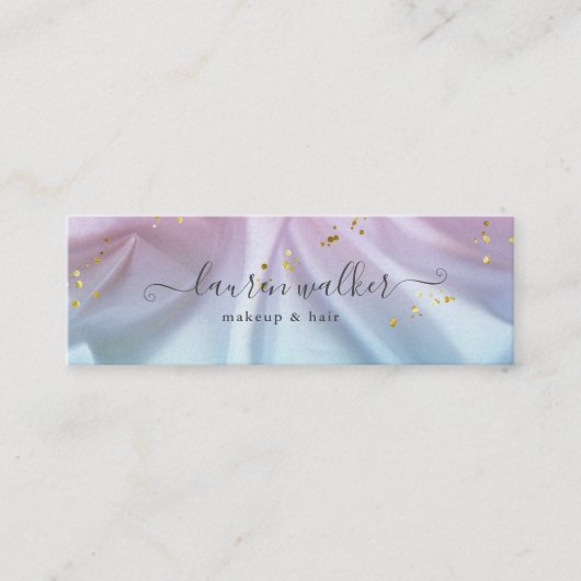 ピンクブルーグリッターサテン素材名刺 スキニー名刺 (正面)