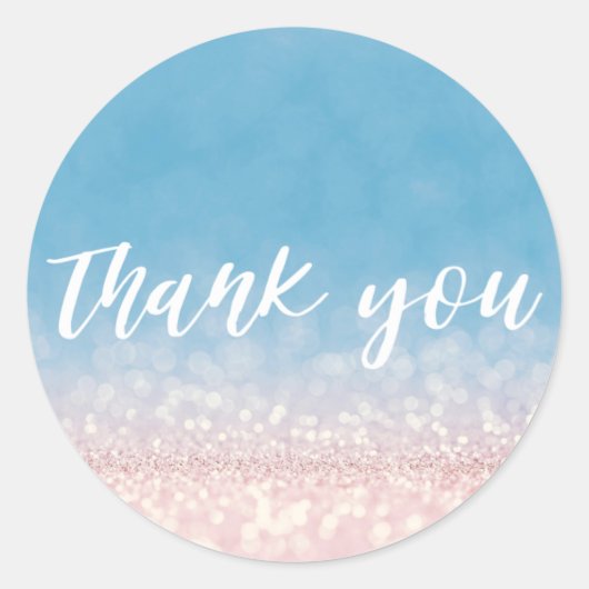 ピンクブルーグリッタートレンディーありがとう ラウンドシール (正面)