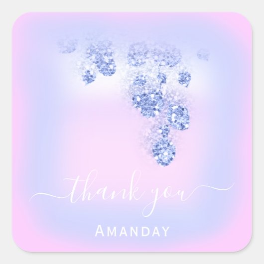 ピンクブルーグリッターフローラブライダルビーフスウィート16th スクエアシール (正面)