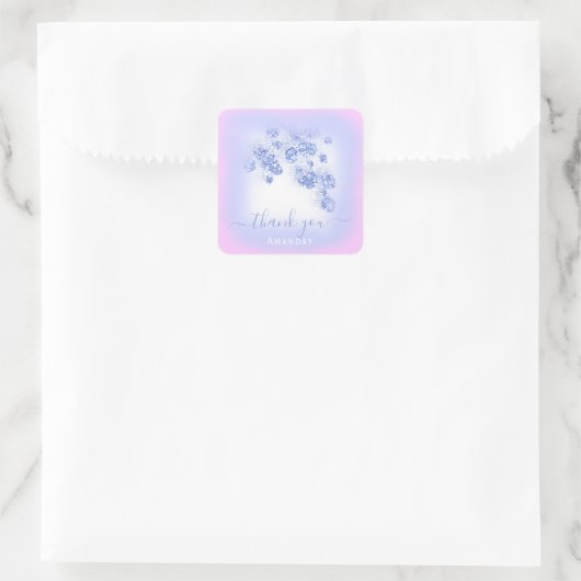 ピンクブルーグリッターフローラベビーシャワーガールの好意 スクエアシール (バッグ)