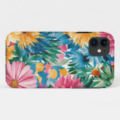 ピンクブルーグリーンイエローオレンジフラワーアートパターン Case-Mate iPhoneケース (裏面(横))