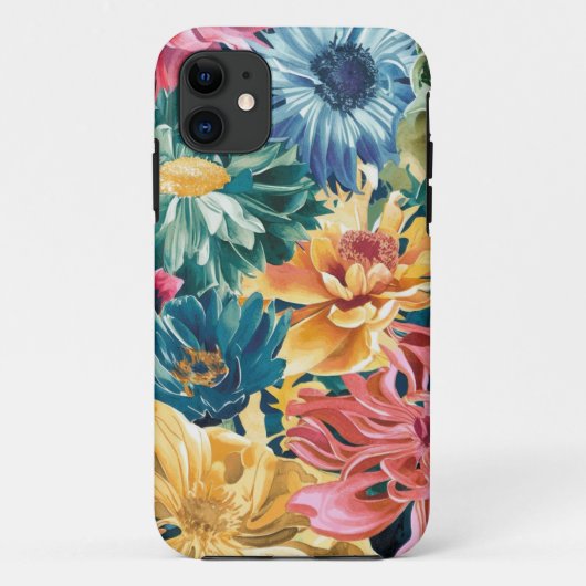 ピンクブルーグリーンイエローオレンジフラワーアートパターン Case-Mate iPhoneケース (裏面)