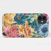 ピンクブルーグリーンイエローオレンジフラワーアートパターン Case-Mate iPhoneケース (裏面(横))
