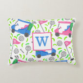 ピンクブルーグリーンゴルフ名門私立校風のイニシャル アクセントクッション (正面)