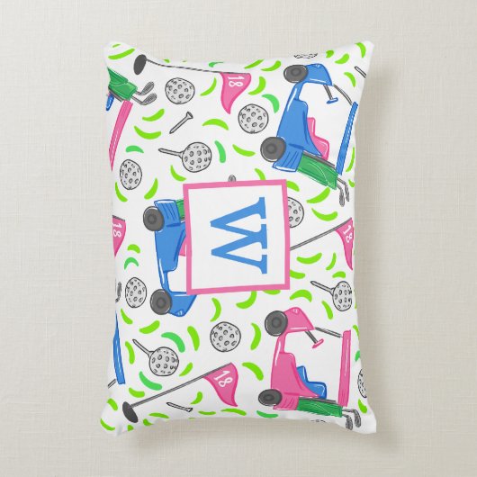 ピンクブルーグリーンゴルフ名門私立校風のイニシャル アクセントクッション (正面(垂直))