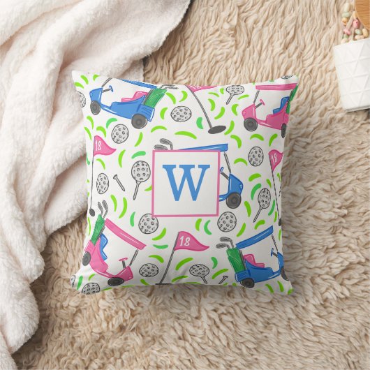 ピンクブルーグリーンゴルフ名門私立校風のイニシャル クッション (ブランケット)