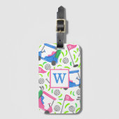 ピンクブルーグリーンゴルフ名門私立校風のイニシャル ラゲッジタグ (正面縦)