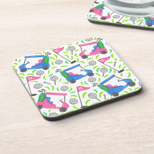 ピンクブルーグリーンゴル名門私立校風のフ コースター (左側)