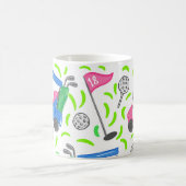 ピンクブルーグリーンゴル名門私立校風のフ コーヒーマグカップ (中央)