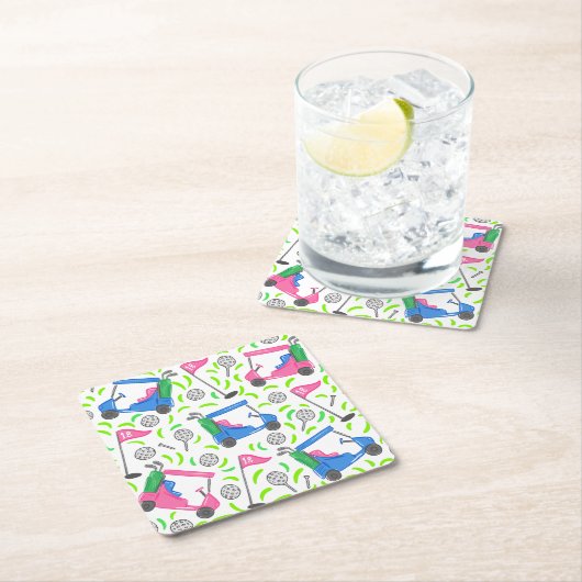 ピンクブルーグリーンゴル名門私立校風のフ スクエアペーパーコースター (インサイチュ)