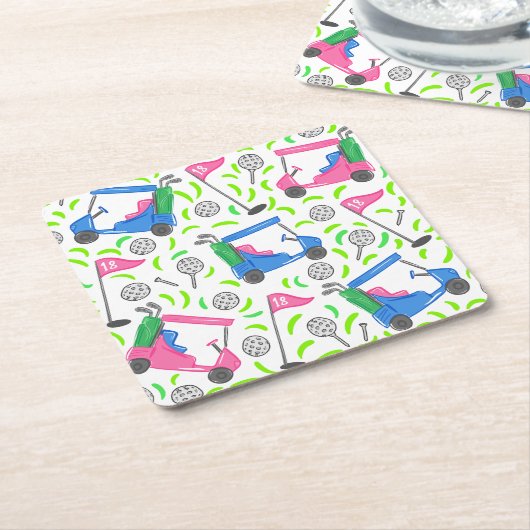 ピンクブルーグリーンゴル名門私立校風のフ スクエアペーパーコースター (アングル)