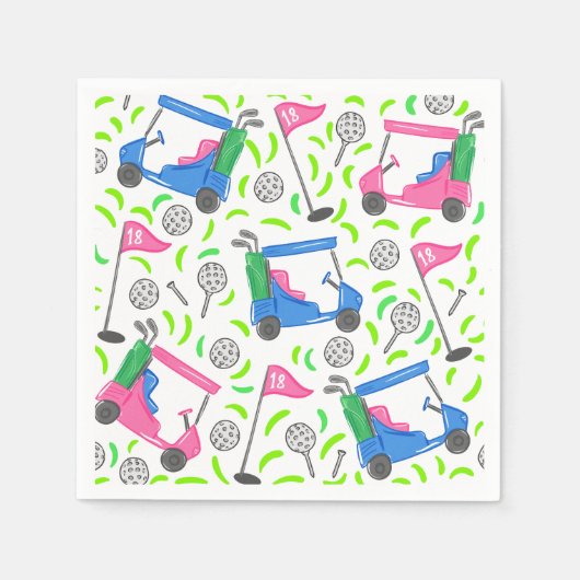 ピンクブルーグリーンゴル名門私立校風のフ スタンダードカクテルナプキン (正面)