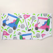 ピンクブルーグリーンゴル名門私立校風のフ ビーチタオル (正面)