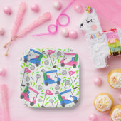 ピンクブルーグリーンゴル名門私立校風のフ ペーパープレート (パーティー)