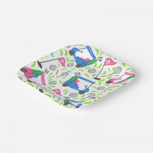 ピンクブルーグリーンゴル名門私立校風のフ ペーパープレート (傾斜あり)