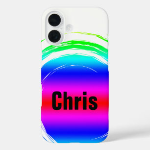 ピンクブルーグリーンサークル名テンプレート iPhone 16ケース