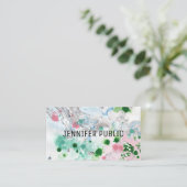 ピンクブルーグリーントレンディー抽象芸術エレガントテンプレート 名刺 (スタンド正面)