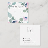 ピンクブルーグリーンバラフローラスタッドイヤリングディスプレイ スクエア名刺 (正面/裏面)