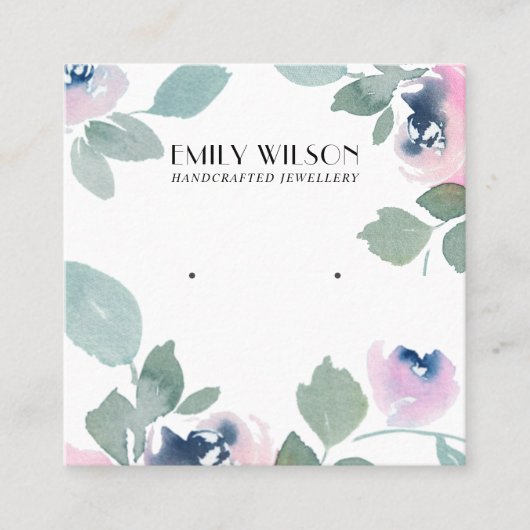 ピンクブルーグリーンバラフローラスタッドイヤリングディスプレイ スクエア名刺 (正面)