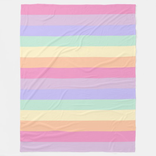 ピンクブルーグリーンパープルイエローオレンジラージストライプのー フリースブランケット (正面)
