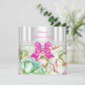 ピンクブルーグリーンフローラレース誕生日パーティー 招待状 (スタンド正面)