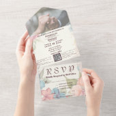 ピンクブルーグリーンフローラQRコード写真 オールインワン招待状 (貼ってはがせる)