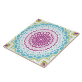 ピンクブルーグリーンマンダラ万華鏡のように千変万化するパターンメダリオン タイル (側面)