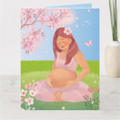 ピンクブルーグリーン妊娠中のお母さんへベビーシャワー カード (正面)