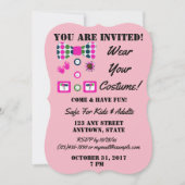 ピンクブルーグリーン水玉模様ピエロハロウィンコスチューム 招待状 (正面)