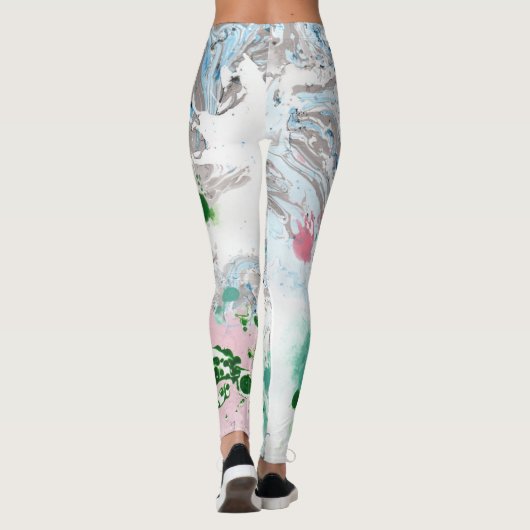 ピンクブルーグリーン白モダン抽象芸術アート レギンス (裏面)