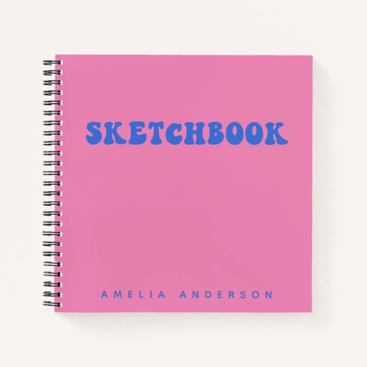 ピンクブルーグルービースケッチブックパーソナライズされた名 ノートブック (正面)