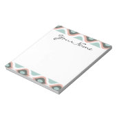 ピンクブルーグレイ幾何学的イカット部族プリントパターン ノートパッド (回転)