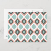 ピンクブルーグレイ幾何学的イカット部族プリントパターン ポストカード (正面/裏面)