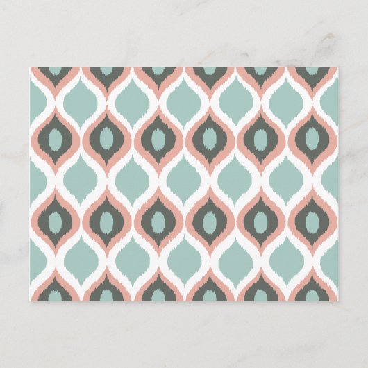 ピンクブルーグレイ幾何学的イカット部族プリントパターン ポストカード (正面)