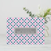 ピンクブルーグレー40th誕生日パーティの招待状 招待状 (スタンド正面)