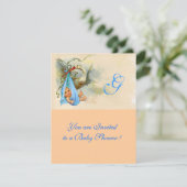 ピンクブルーコウノトリ男の赤ちゃんシャワーモノグラム 招待状 (スタンド正面)