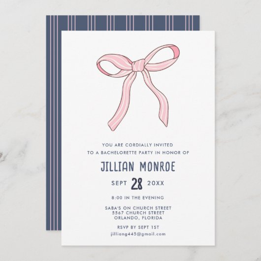 ピンクブルーコケットボウバチェロレッテ 招待状 (正面/裏面)
