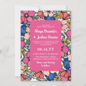 ピンクブルーコーラルフラワーズ春サマー結婚ズ 招待状 (正面)