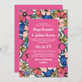 ピンクブルーコーラルフラワーズ春サマー結婚ズ 招待状 (正面/裏面)
