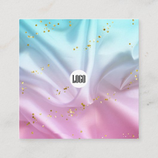 ピンクブルーサテングリッタービジネスサンキューカード スクエア名刺