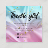 ピンクブルーサテングリッタービジネスサンキューカード スクエア名刺 (正面)