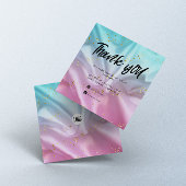 ピンクブルーサテングリッタービジネスサンキューカード スクエア名刺