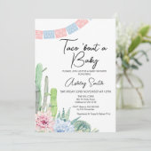 ピンクブルーサボタコスベビーの赤ちゃんシャワー 招待状 (スタンド正面)